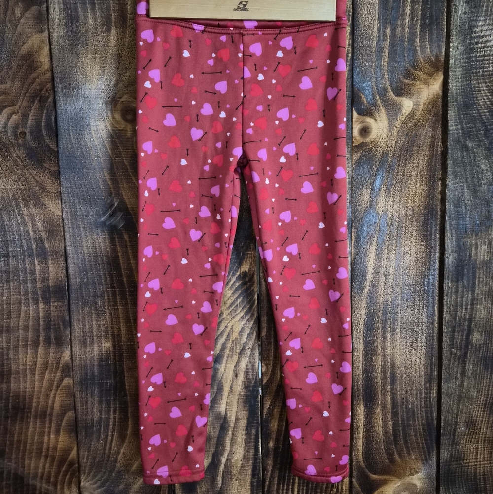 Lily & Dan Girls Valentine Heart Leggings Fleece Lined Red Pink Size M